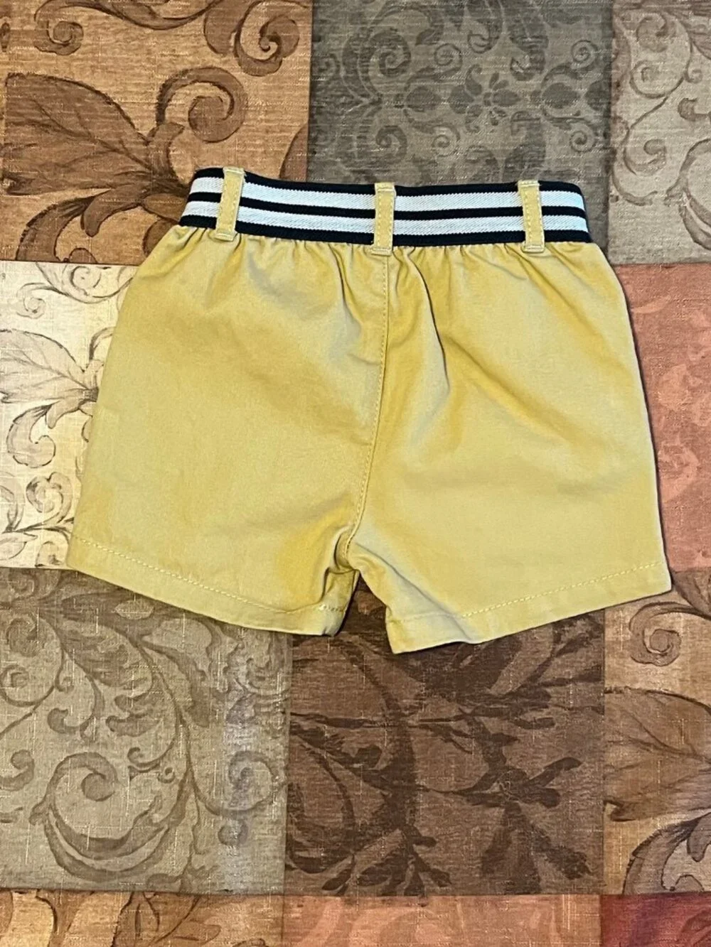 Little Lad Baby Boy Casual Outfit 6/9 Months Tan Shorts Hat Green Gingham Shirt